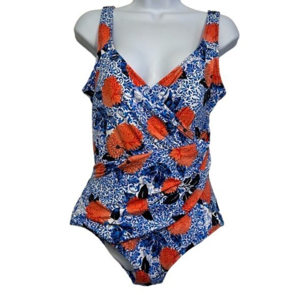 Seekers Essentials Australia Red Blue White Padded Swimsuit Size 14 EUC #6894